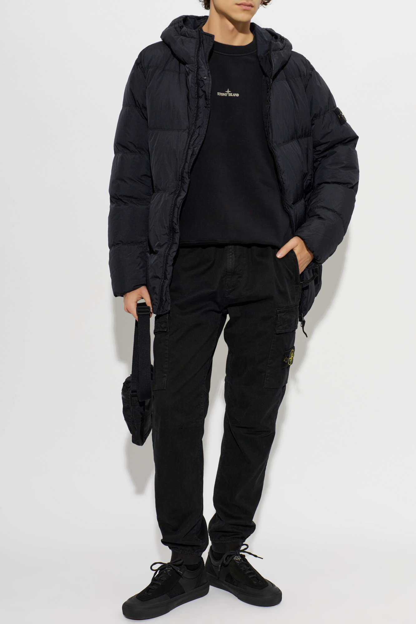 Navy blue Down jacket with hood Stone Island - Vitkac France